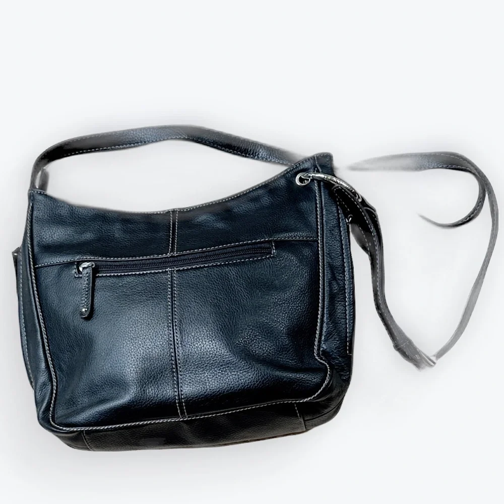 Boho Black Leather Tignanello Hobo Slouched Bag - Lots of Pockets! Fits iPad - Picture 3 of 16